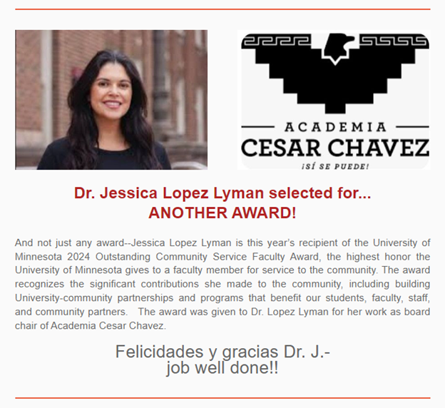 Laura Lyman Awarded Outstanding Community Service Award