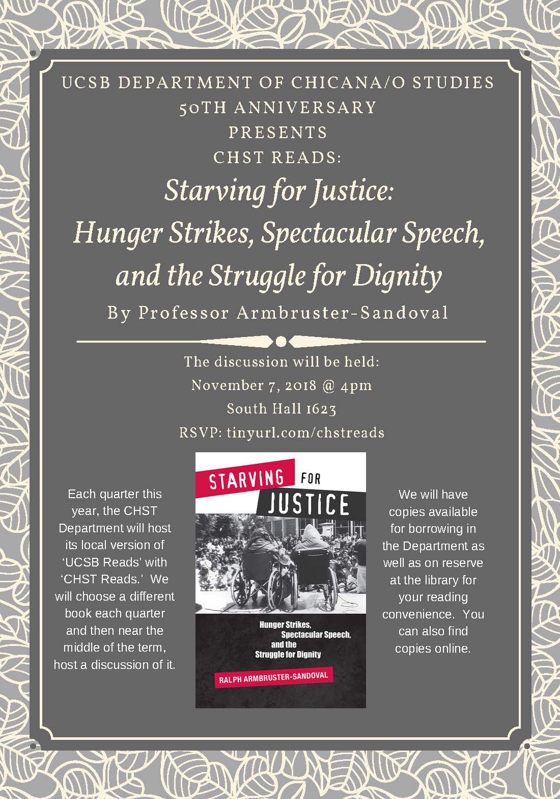 CHST Reads: Starving for Justice: Hunger Strikes, Spectacular Speech, and the Struggle for Dignity Event Image
