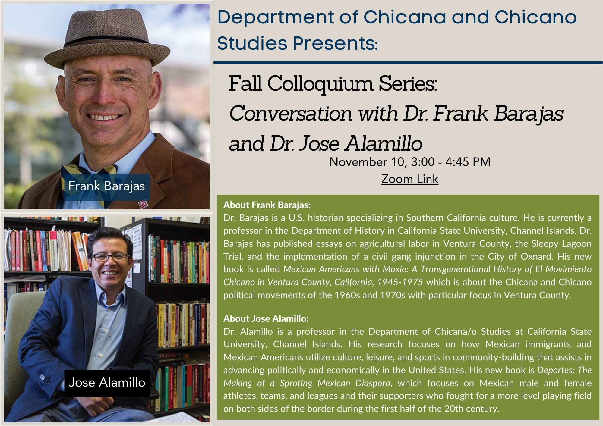 CHST Department Colloquium: Conversation with Dr. Frank Barajas and Dr. Jose Alamillo Event Image