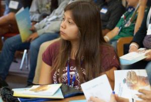 A Carpinteria High School student listens to the moderator of a breakout session during the Achieve UC event Photo Credit: Sonia Fernandez 